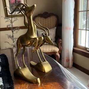 Vintage Solid Brass Leaping Gazelle Antelope. Set of 2.